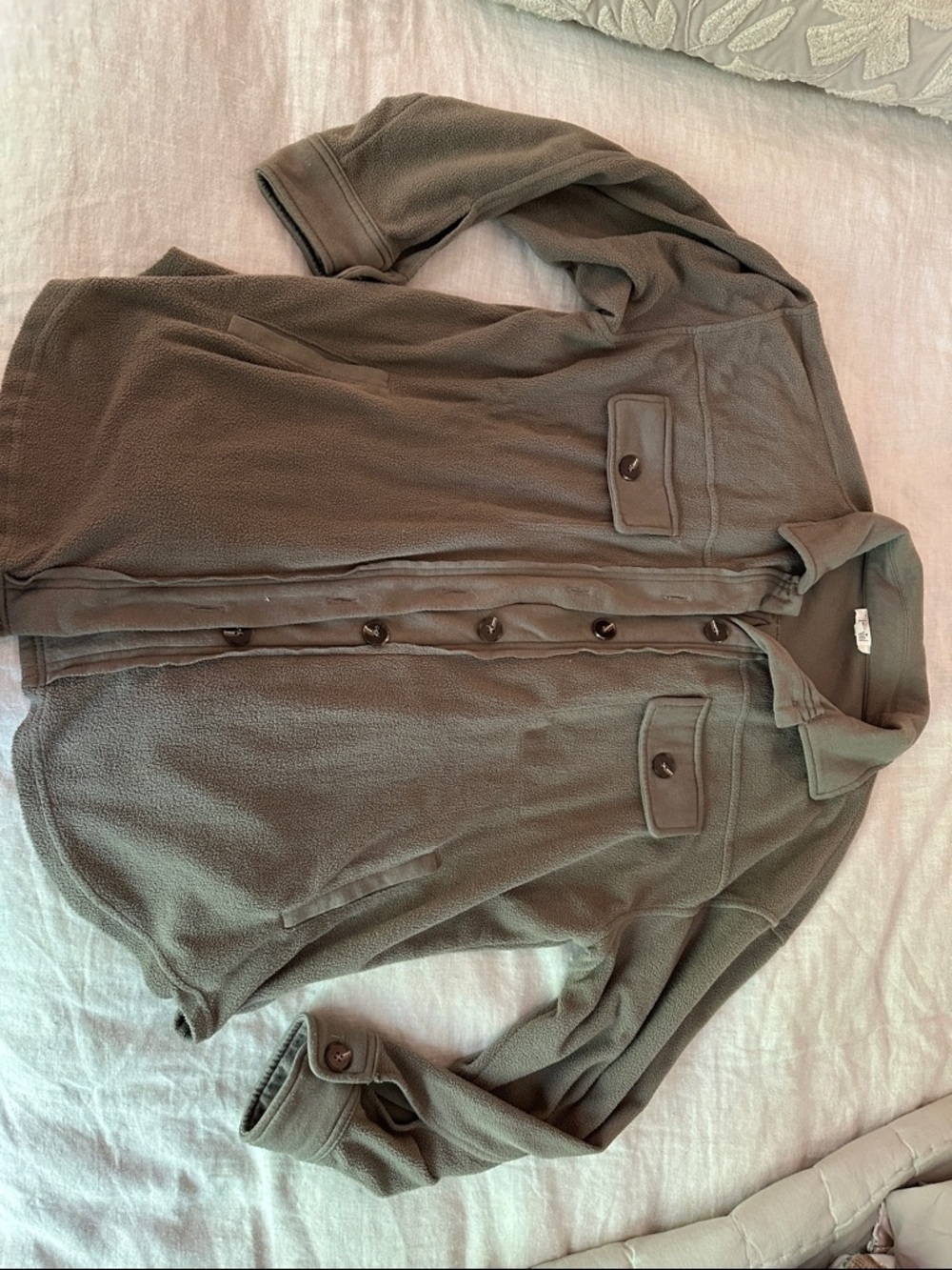 LA MIEL Olive Green Button-Up Fleece Shirt Jacket